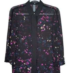 Ellen Tracy Sheer Chiffon Multi Color Button Down Shirt Size S
